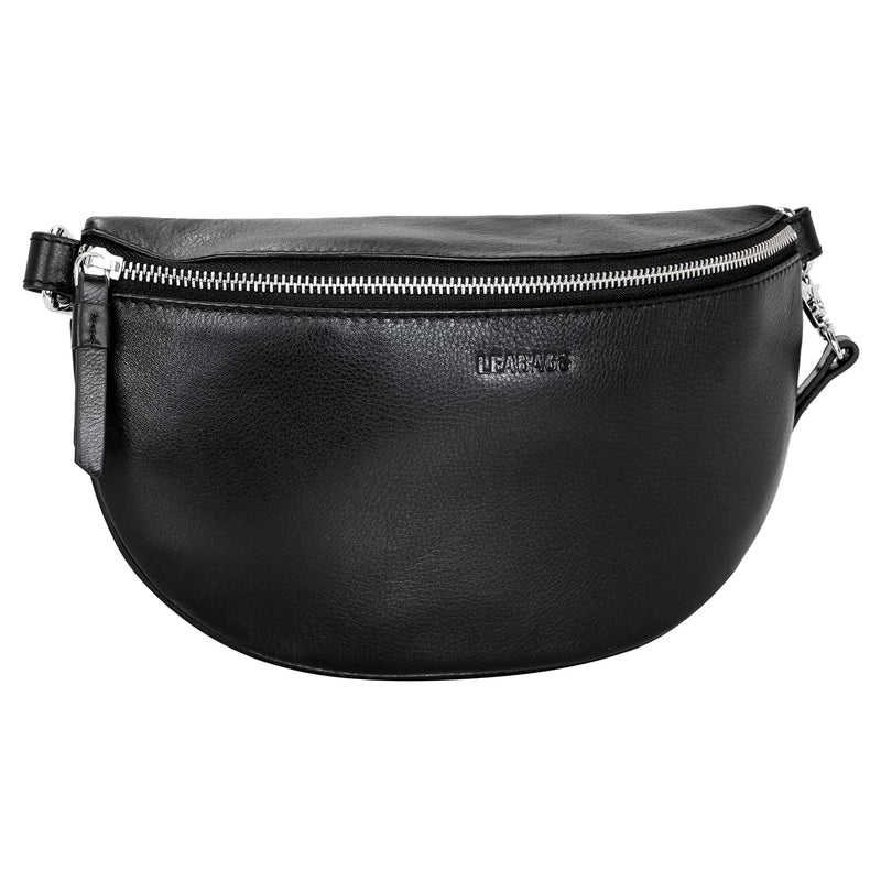 LEABAGS Cali kleine Bauchtasche aus echtem Leder | Gürteltasche mit Reißverschluss | Crossbody Bag für Damen | 23x5x13 cm | Brusttasche Schwarz