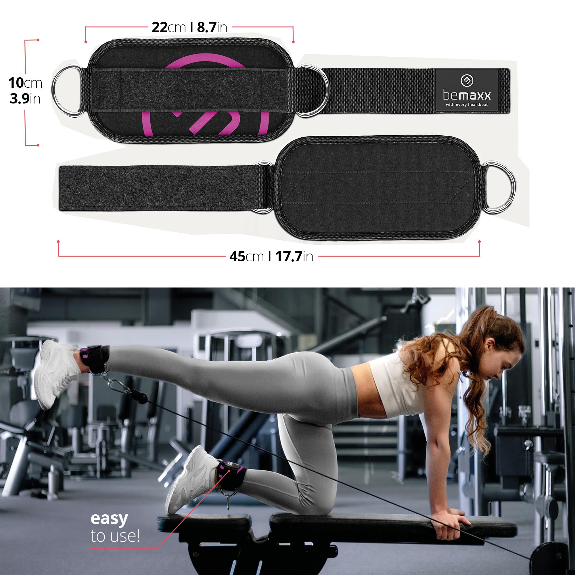 Fußschlaufen für Kabelzug 2er Set Ankle Foot Straps + Trainings-eBook, One-Size gepolsterte Beintrainer, Klettverschluss für Beintraining am Seilzug | Bein Po Fitness Workout Training Frau Mann