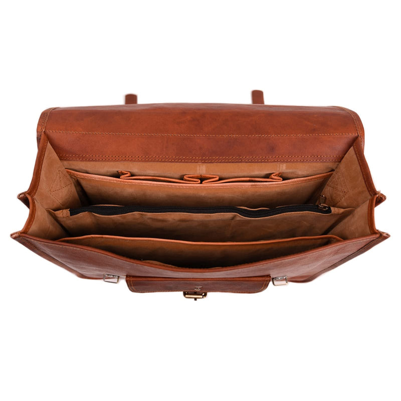 Leather Lane 'Samuel' Umhängetasche Echtes Leder 17 Zoll Messenger Bag Vintage Aktentasche Schultertasche Business Tasche Lehrertasche Laptoptasche Naturleder Braun