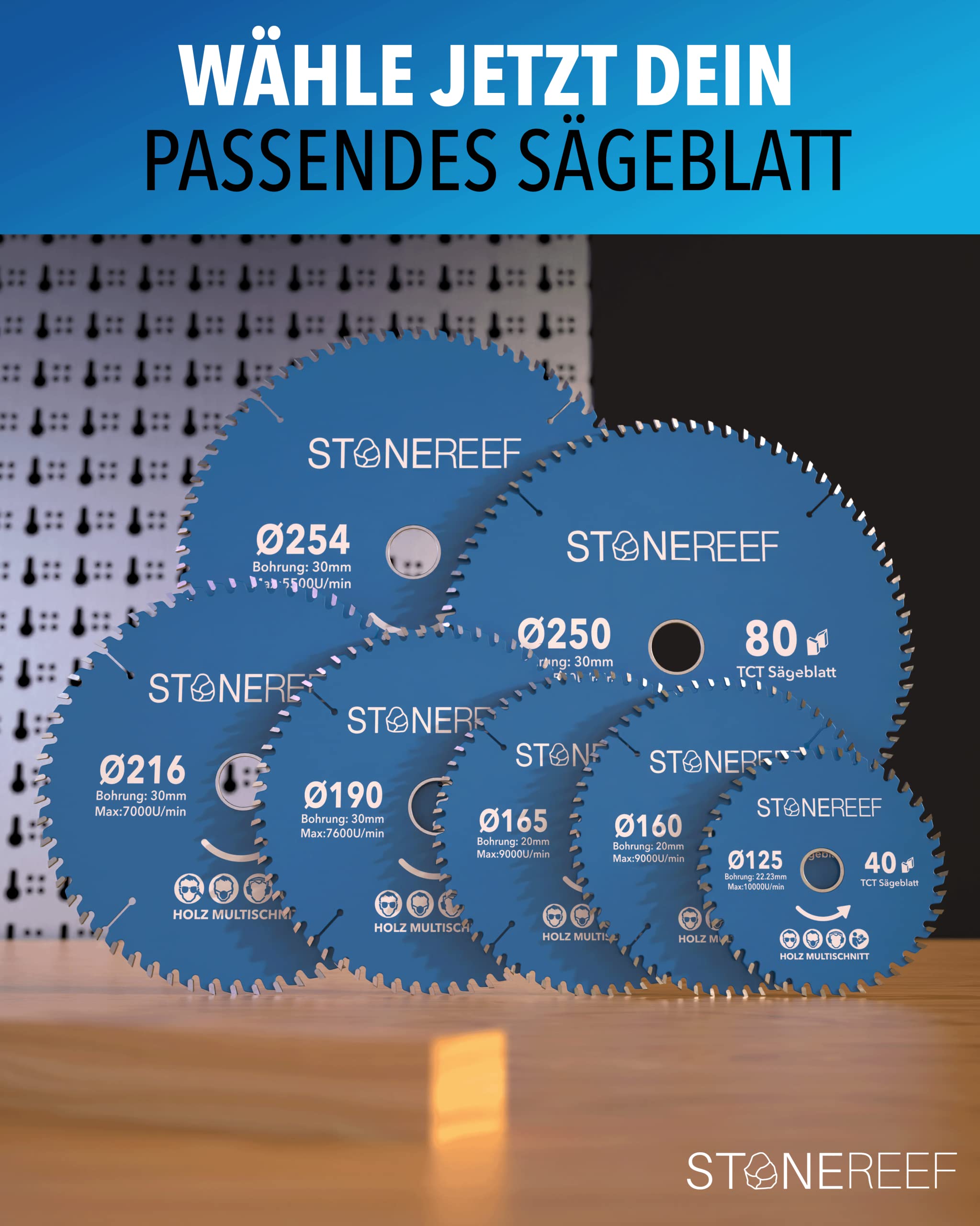 STONE REEF Sägeblatt 125x22,23 - Kreissägeblatt [inkl. Adapter auf Bohrung 20 &16mm], kompatibel mit Winkelschleifer von Bosch, Makita usw. - Sägeblatt Kreissäge Nagelfest - für Holz, Metall & Alu