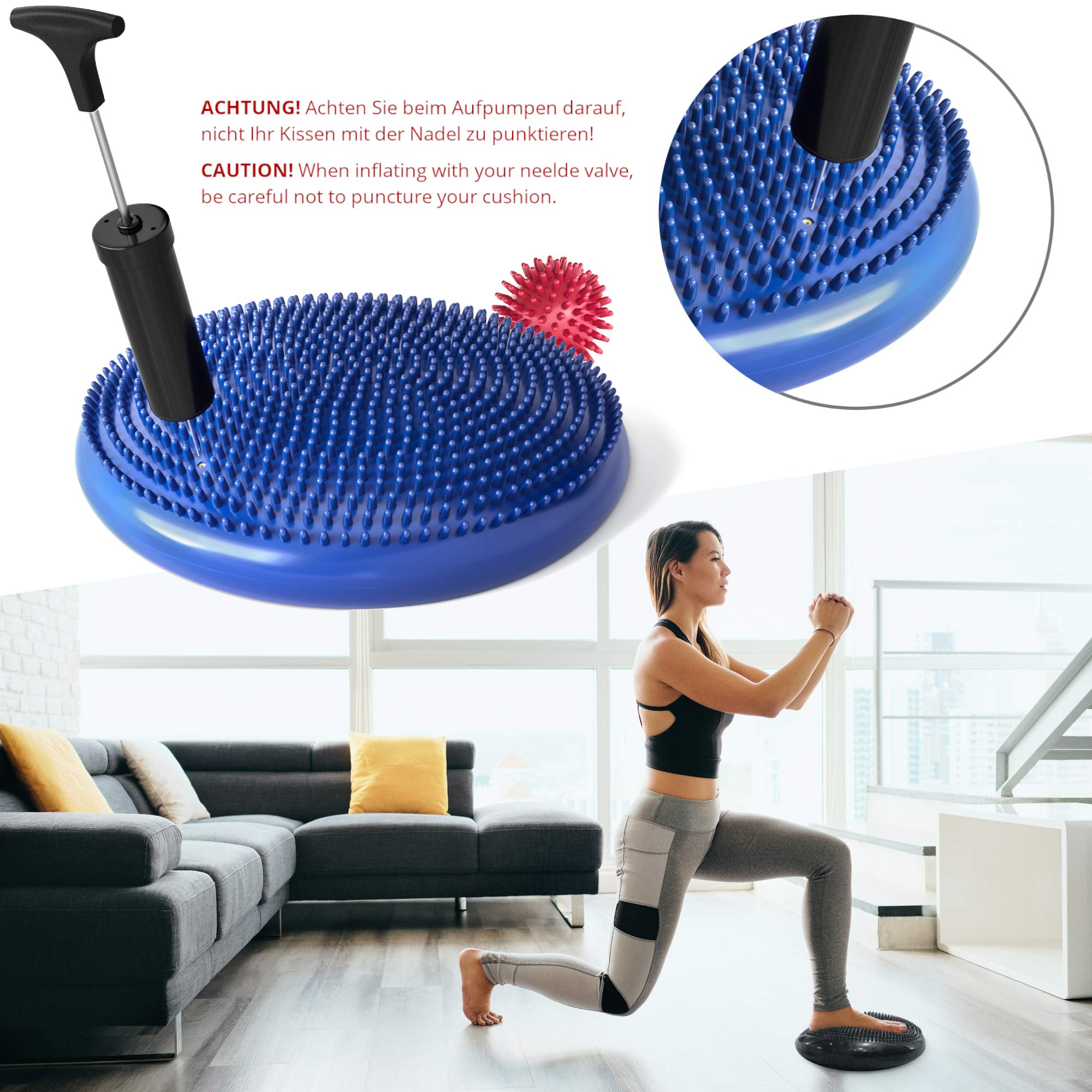 Balance Kissen Balancekissen Ballsitzkissen Set + Igelball, Pumpe, Trainings-eBook | Ballsitzkissen Sitzballkissen Stabilitätskissen Cushion Sitzkissen Wackelkissen Gleichgewichtskissen Balancegerät