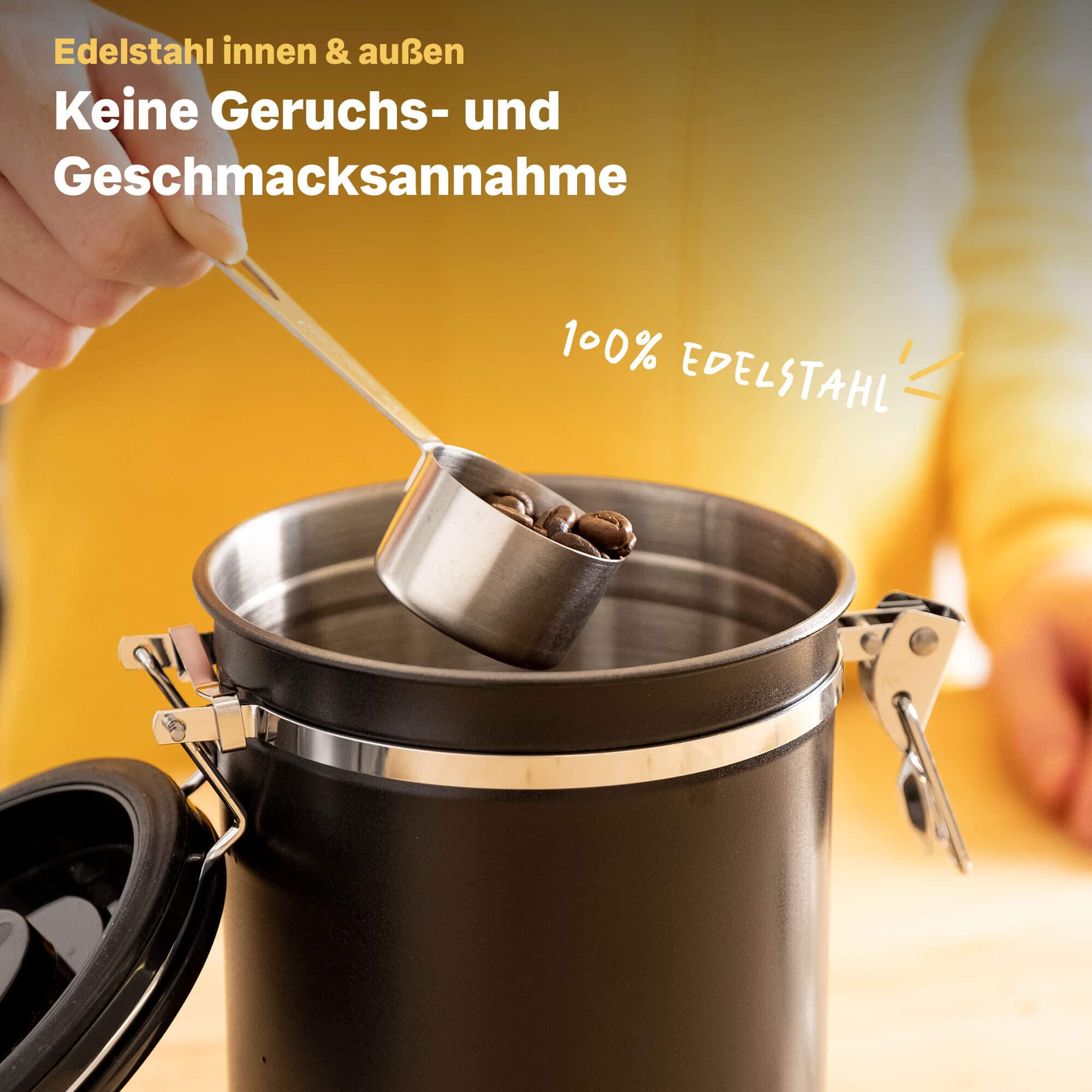 SILBERTHAL Kaffeedose luftdicht 500g - Aromadichte Aufbewahrungsdose für Bohnen & Pulver - Inkl. CO2-Ventil & Dosierlöffel - Schwarz