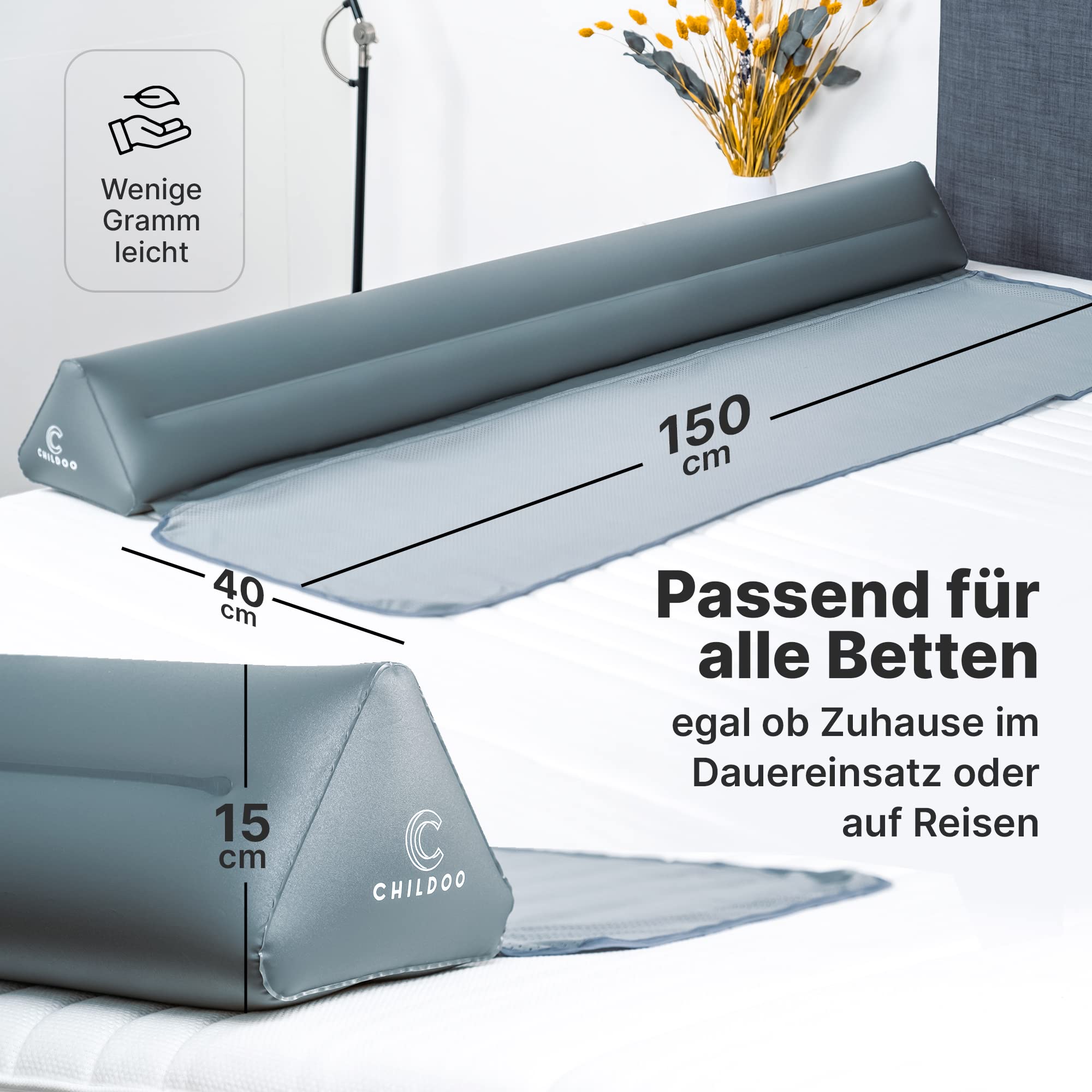 CHILDOO Rausfallschutz Bett [Einzelpack] Bettschutzgitter für Kinder Aufblasbar Bettkantenschutz Kinderbett Boxspringbett Bettschutz Bettgitter für Zuhause, Großeltern, Reisen