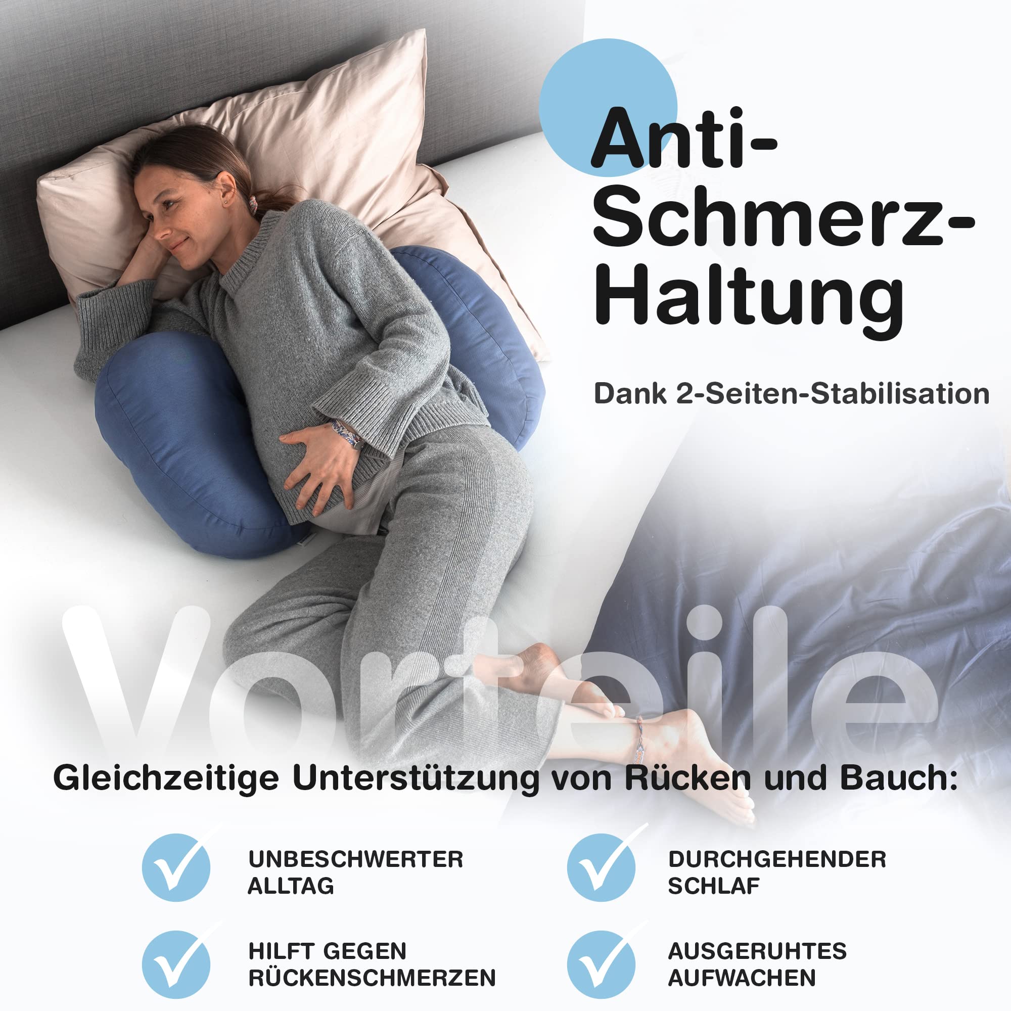 BabybeFun Schwangerschaftskissen mit waschbarem Stillkissenbezug | Seitenschläferkissen gegen Rückenschmerzen als Geschenkidee für werdende Mütter Pregnancy Pillow blau; Farbe wählen..…