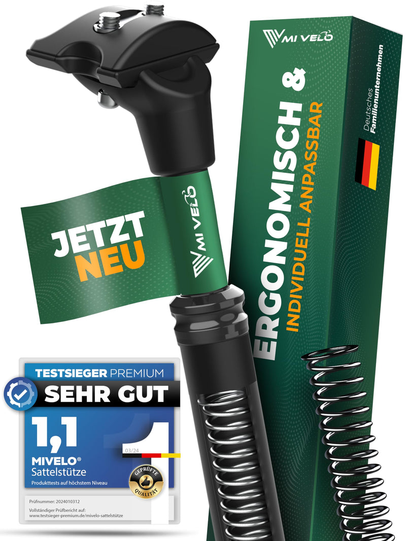 MIVELO Sattelstütze gefedert inkl. 2 Federn mit 27.2 mm Ø I ComfortPro Federsattelstütze I Gefederte Sattelstütze zur Entlastung der Wirbelsäule I Sattelstange zur Stoßdämpfung