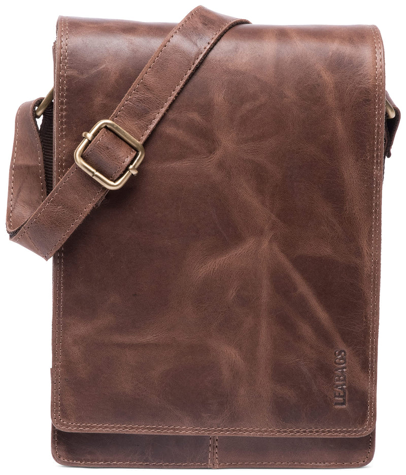 LEABAGS Leder Umhängetasche Herren & Damen I Messenger Bag mit Schultergurt I Schultertasche I Arbeitstasche I Tragetasche I Handtasche I Echtleder Tasche I Vintage Cognac