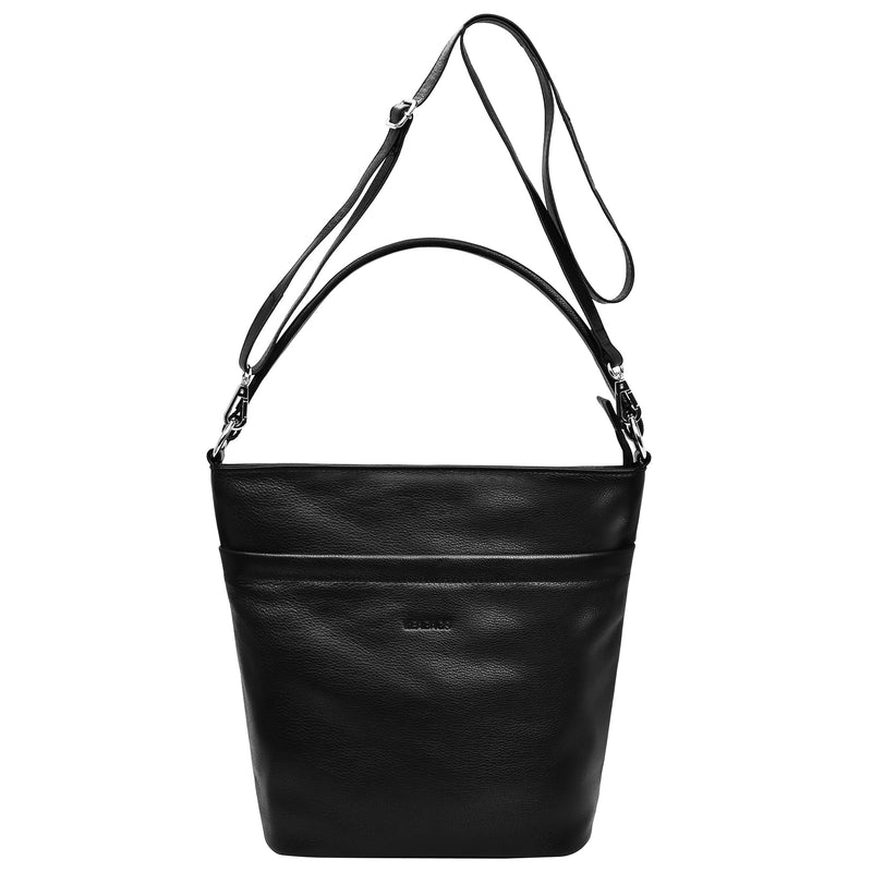 LEABAGS Leder Handtasche Damen I Premium Echtleder Shopper I Tote Bag I Damen Business Tasche I Tragetasche für Arbeit Uni Schule Freizeit oder Einkauf I Nappa Schwarz