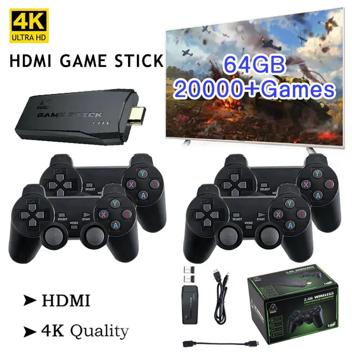 Rebolet | HDMI 4K TV Spielstick Konsole | 64GB mit über 20.000 Retro-Spielen & 2 kabellosen Gamepads