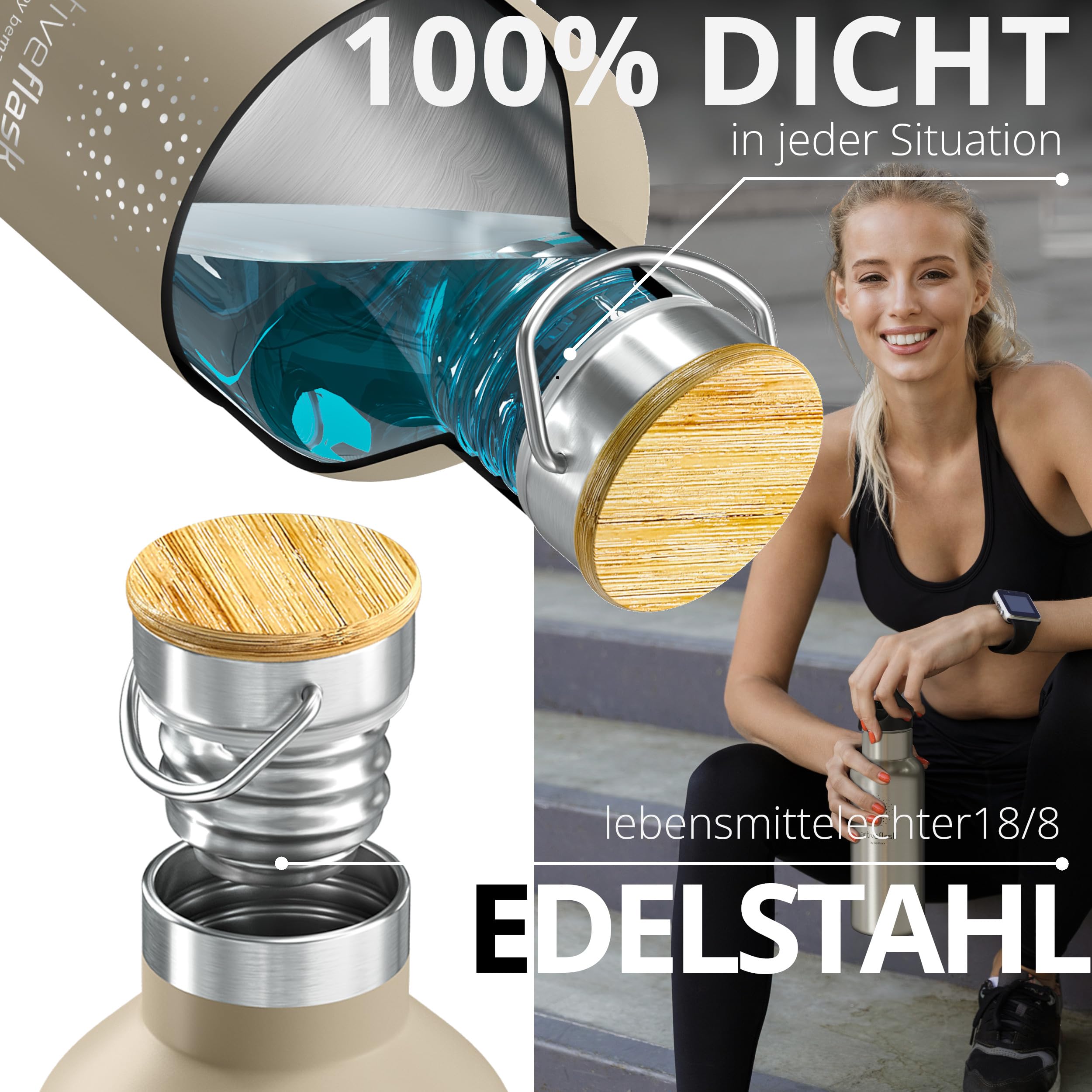 Trinkflasche Edelstahl mit Strohhalm, Infuser + 3 Deckel: BPA-frei, Auslaufsicher, Kohlensäure geeignet - Wasserflasche Fahrrad Thermosflasche Isoliert Isolierflasche Sport Wasser Flasche Kinder Tee