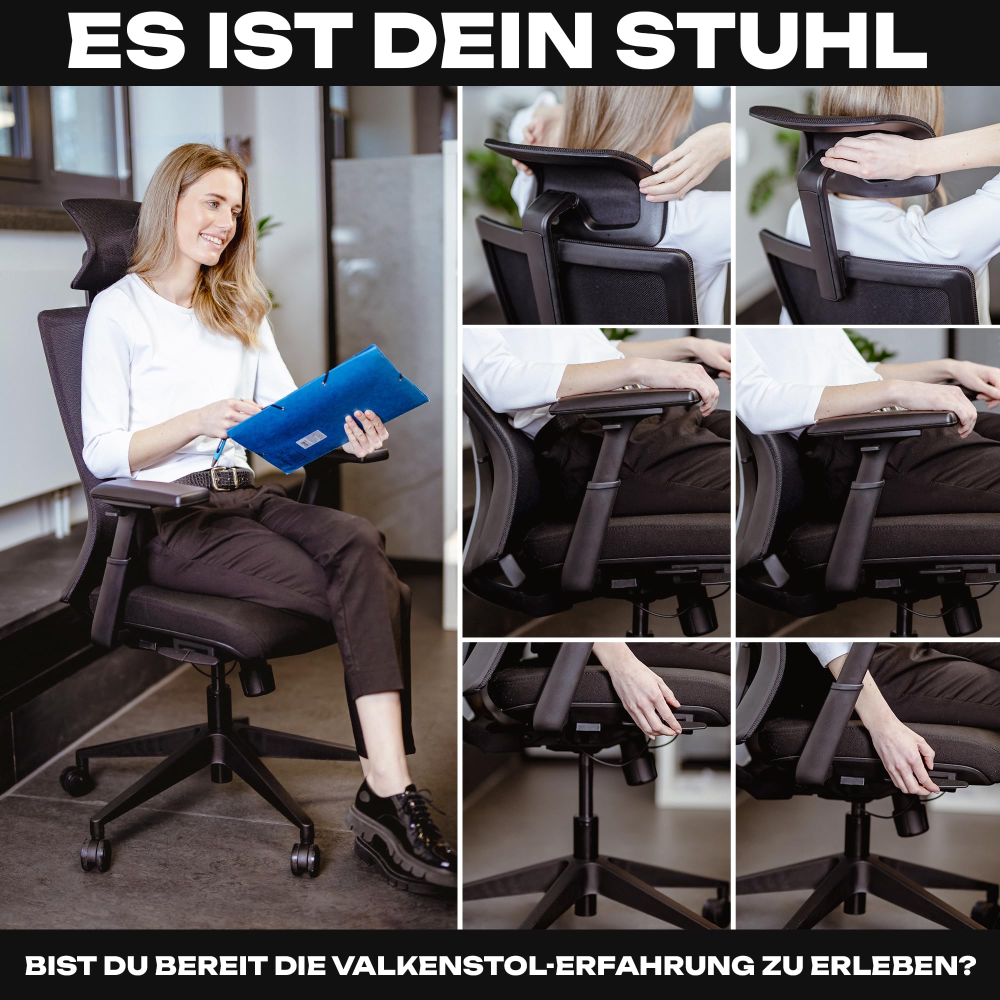 VALKENSTOL M3 Pro Bürostuhl Ergonomisch Schwarz – Schreibtischstuhl Bürostühle Ergonomischer Bürostuhl Drehstuhl Office Chair Ergonomic