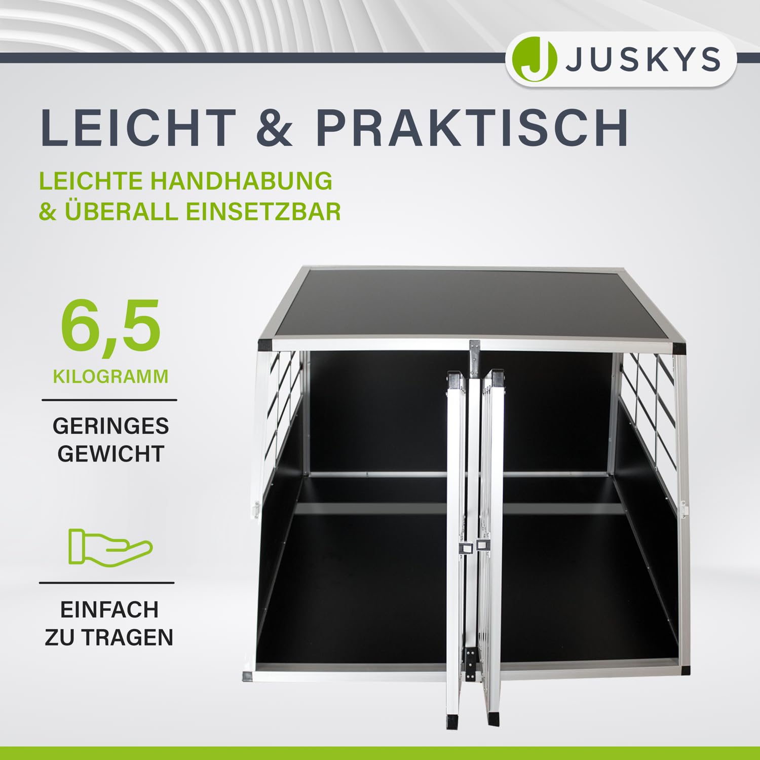 Juskys Alu Hundetransportbox XL - 96 × 91 × 70 cm — Auto Hundebox robust & pflegeleicht — 2 Gittertüren verschließbar - Reisebox für Hunde