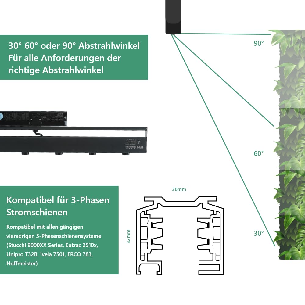 Parus by Venso LED Track Light schwarz 60cm 90°, Stromschienenstrahler, Pflanzenlampe für Zimmerpflanzen LED Beleuchtung für Fassaden- und Wandbegrünung, Pflanzenlicht LED Vollspektrum Grow Light