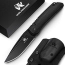 Wolfgangs CULTRO Zweihandmesser Klappmesser aus feinstem D2 Stahl - Legales Taschenmesser Klappmesser im zeitlosen Design - Outdoor Messer Survival - Klappmesser Outdoor inkl. Kydex Holster (Schwarz)