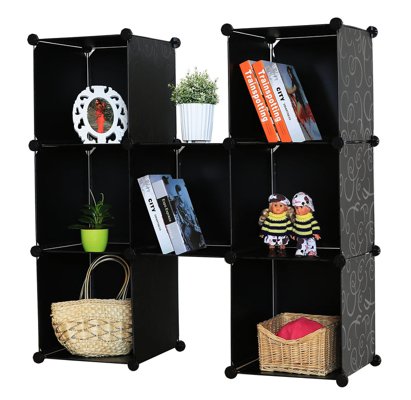 Kronenburg Regalsystem Badregal Steckregal Schrank Regal Kleiderschrank Garderobe - 112 x 112 x 37 cm - Schwarz Dekor