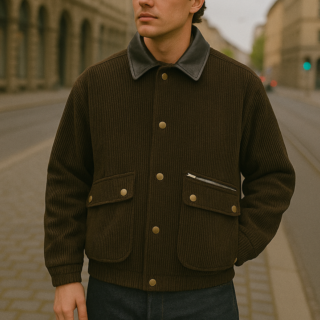 Jacke im Casual-Barn-Stil mit Leder-Look-Kragen & Taschen – PFNW Heritage