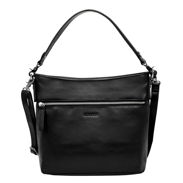 LEABAGS Toronto Umhängetasche I Echtes Leder I Handtasche für Damen I Schultertasche I 30x9x24 cm I Shopper Schwarz