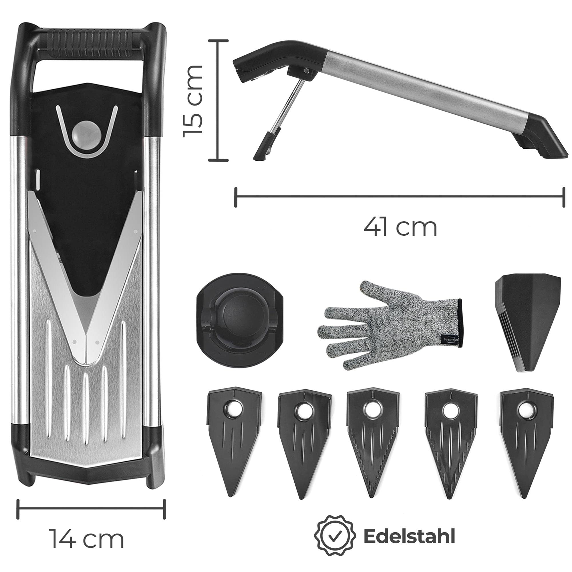 SILBERTHAL Gemüsehobel Mandoline - V-Hobel mit Einsätzen - Scharfe Klinge - Platzsparend verstauen