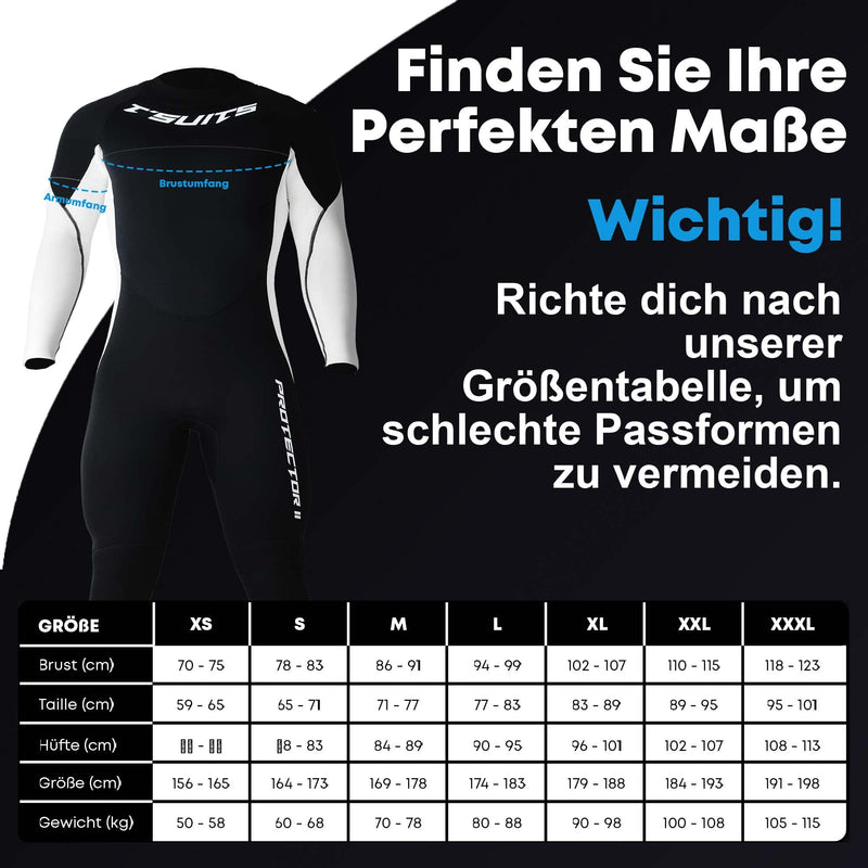 T´SUITS Neoprenanzug Herren [3mm, Lang, 4-Elements] | Tauchen, Schwimmen, Surfen, Kiten, Wasserski, Rafting - Jetzt Größe Wählen (M, Herren Schwarz/Weiß)