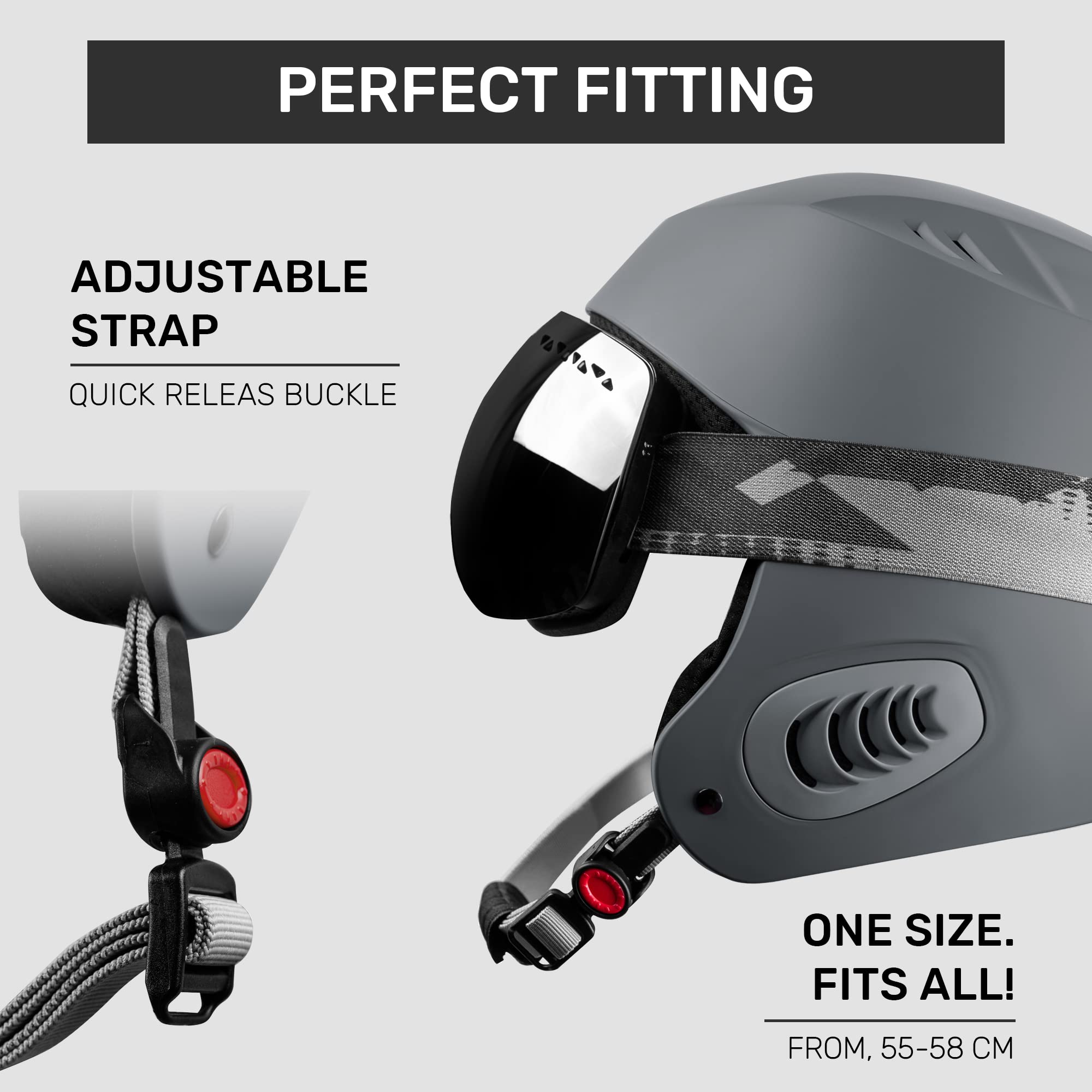 Westt Skihelm Herren Damen Snowboardhelm Freeride Skitouren Helm Schneesporthelm, leicht atmungsaktiv belüftet, grau, 56-58 cm