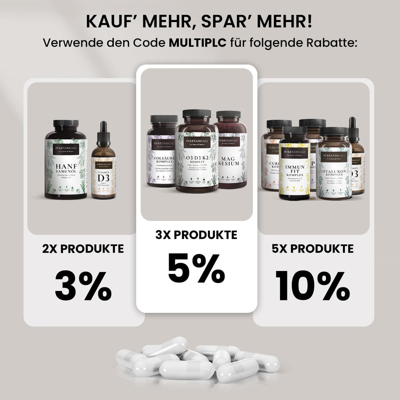 Hyaluronsäure Kapseln | Haut Haare Nägel für Frauen & Männer | Vitamin C, B12, Zink, Biotin, Niacin, Selen | 350mg Hyaluron hochdosiert laborgeprüft | Vegan aus Deutschland ohne Magnesiumstearat