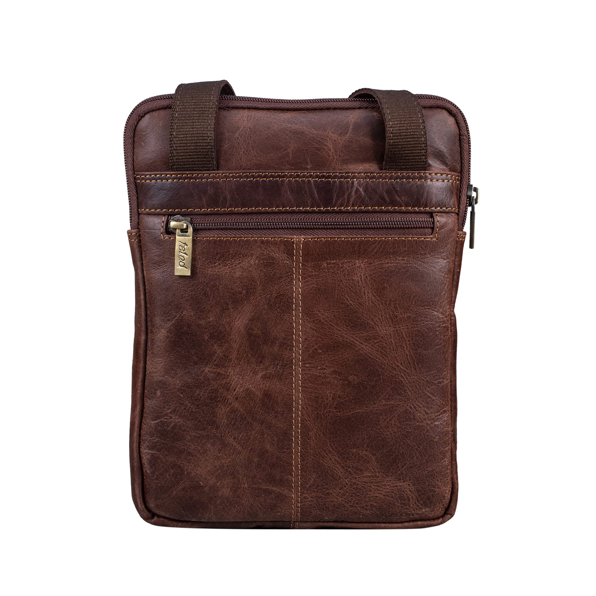 TALED Leder Umhängetasche Herren & Damen I Messenger Bag mit Schultergurt I Schultertasche I Arbeitstasche I Tragetasche I Handtasche I Echtleder Tasche I Vintage Cognac