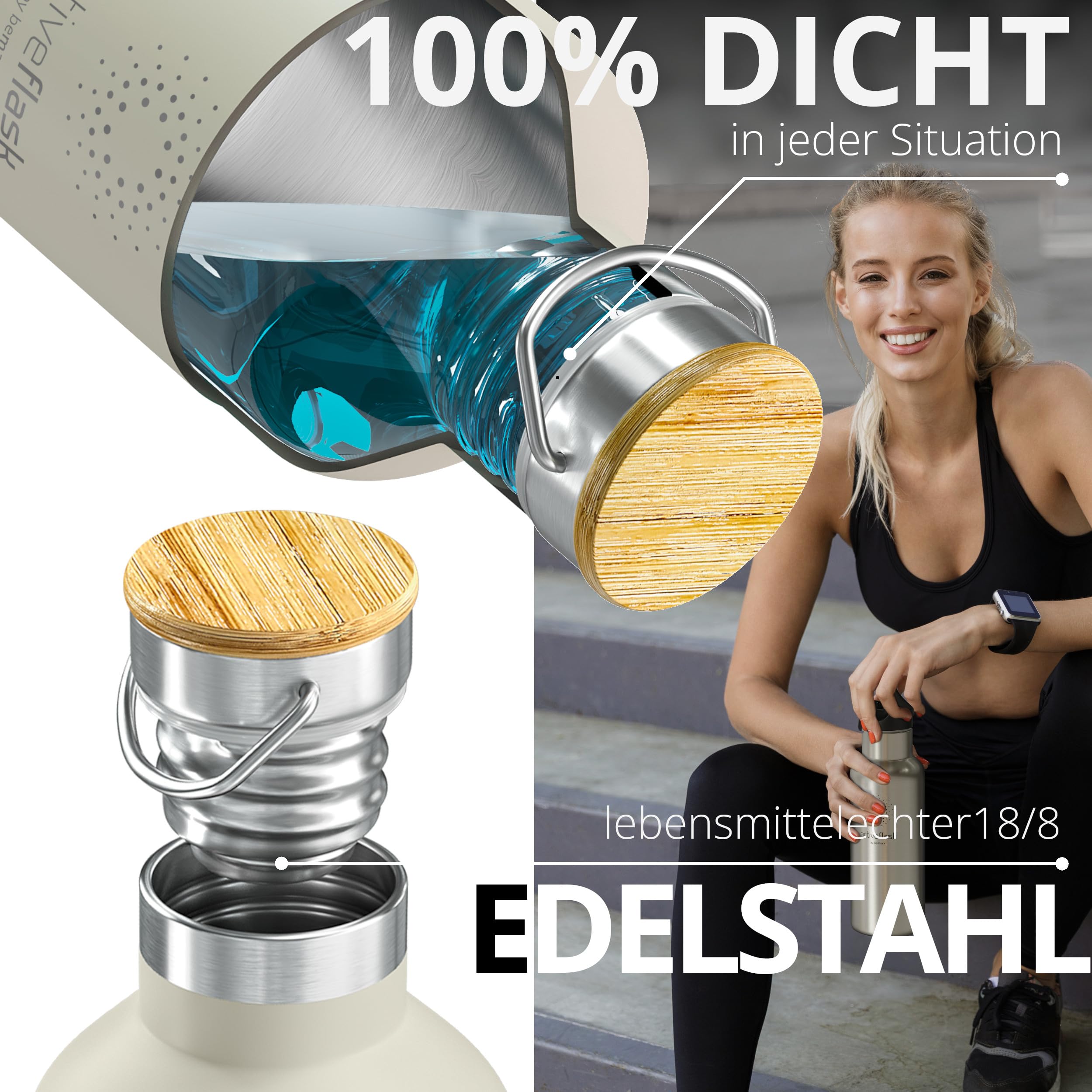 Trinkflasche Edelstahl mit Strohhalm, Infuser + 3 Deckel: BPA-frei, Auslaufsicher, Kohlensäure geeignet - Wasserflasche Fahrrad Thermosflasche Isoliert Isolierflasche Sport Wasser Flasche Kinder Tee