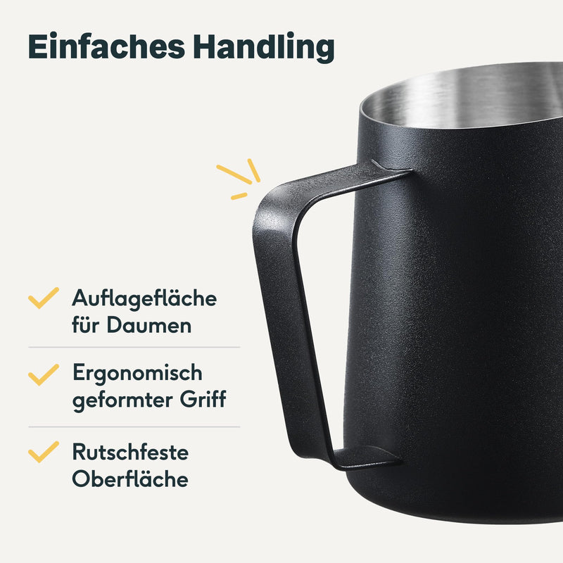 SILBERTHAL Milchkännchen Edelstahl 350ml schwarz - Professionelles Barista Zubehör mit Latte Art Ausguss