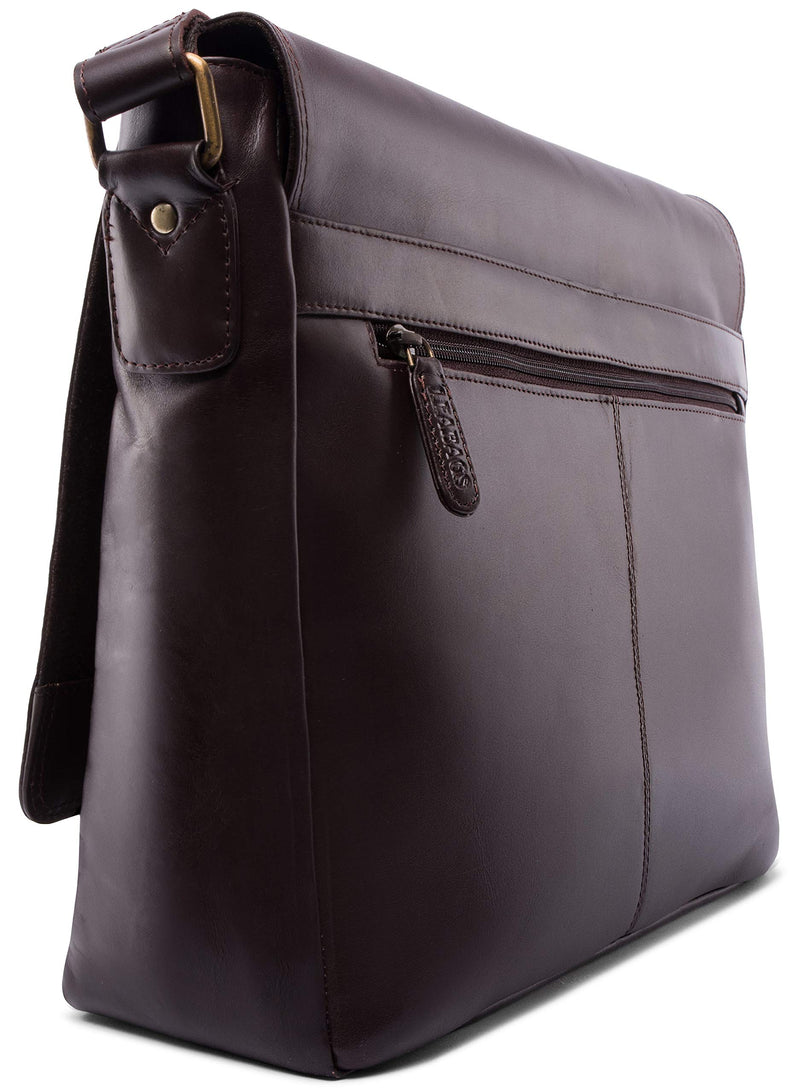 LEABAGS - Oxford - Leder Umhängetasche Herren & Damen I Messenger Bag mit Schultergurt I Echtleder Laptoptasche bis 15 Zoll I Schultertasche I Arbeitstasche I Tragetasche I Handtasche I Choco