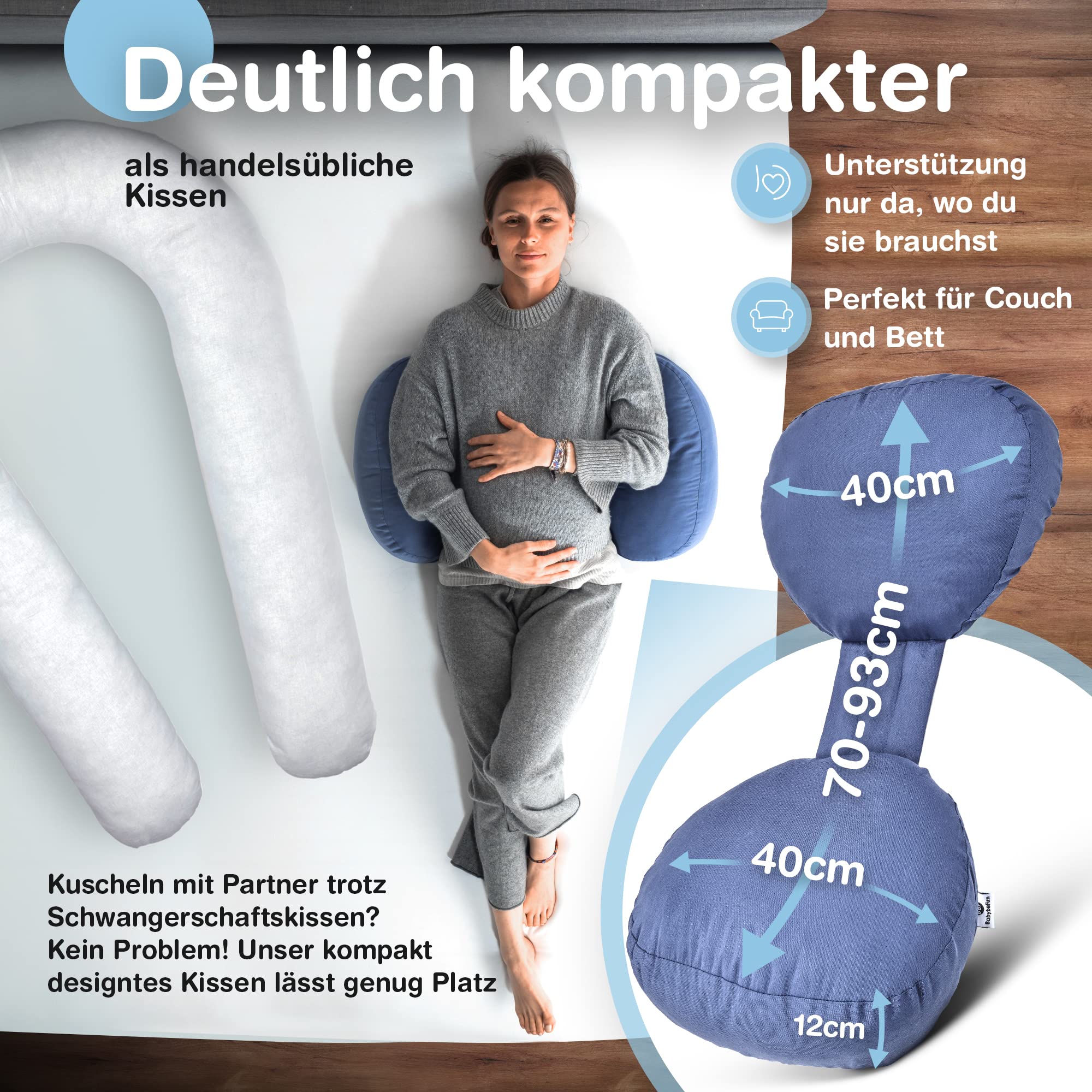 BabybeFun Schwangerschaftskissen mit waschbarem Stillkissenbezug | Seitenschläferkissen gegen Rückenschmerzen als Geschenkidee für werdende Mütter Pregnancy Pillow blau; Farbe wählen..…