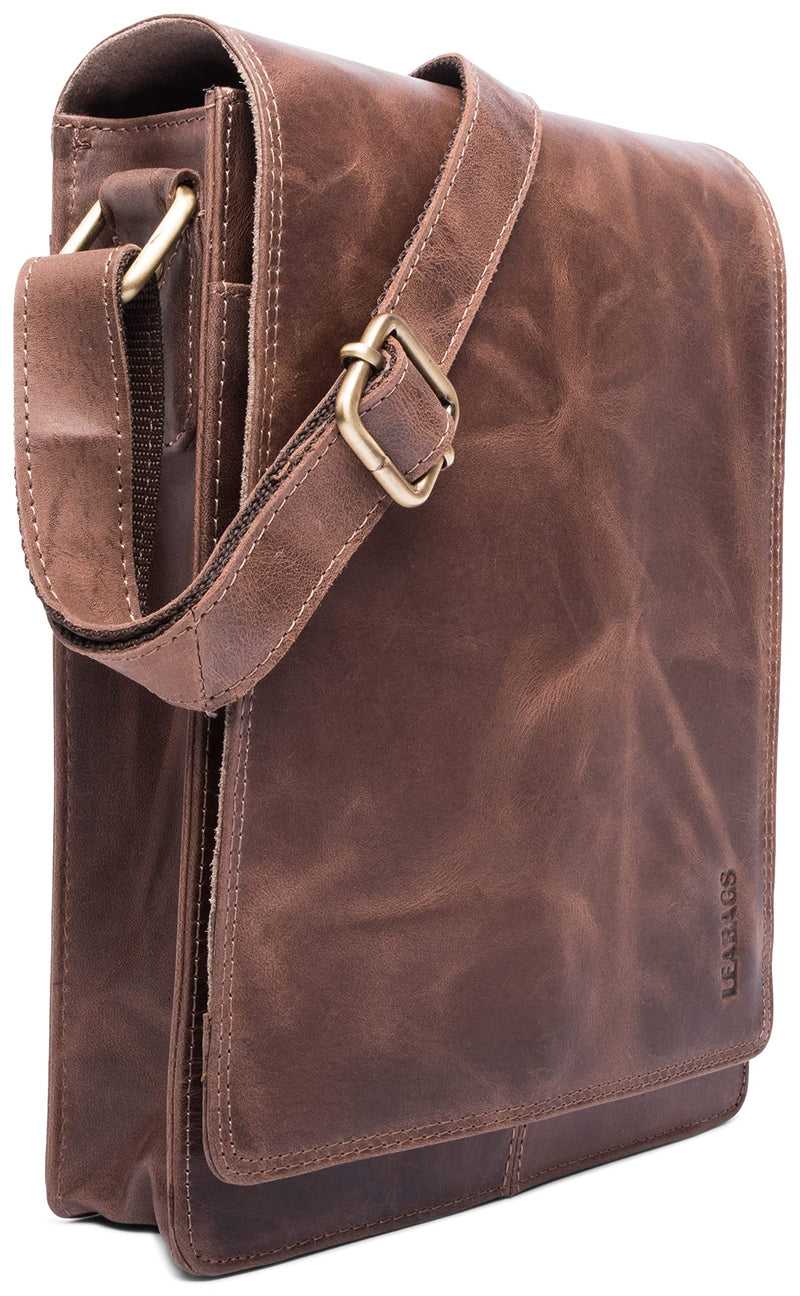 LEABAGS Leder Umhängetasche Herren & Damen I Messenger Bag mit Schultergurt I Schultertasche I Arbeitstasche I Tragetasche I Handtasche I Echtleder Tasche I Vintage Cognac