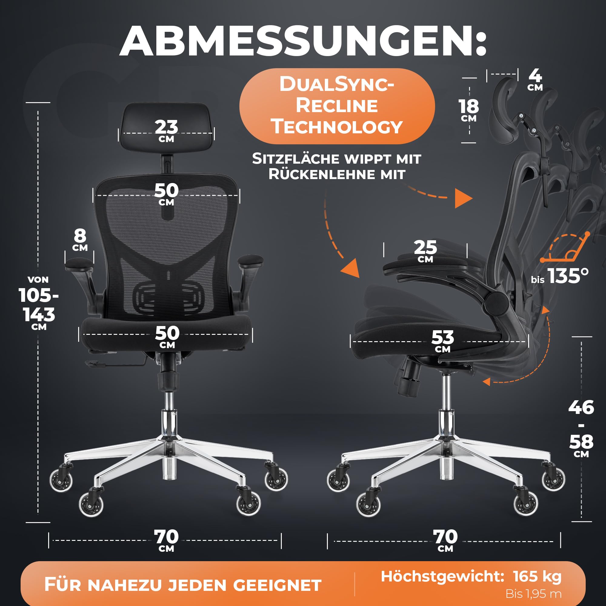 CLOUVOU SmartSeat Bürostuhl Ergonomisch | Schreibtischstuhl [3D PU Leder Kopfstütze, Blade Wheels, Chrom-Metall] | Büro Stuhl Höhenverstellbar & Rückenschonend, Office Chair Drehstuhl 150 kg