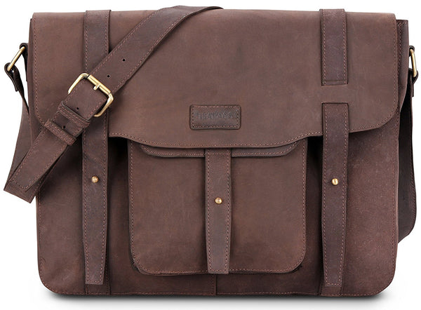 LEABAGS Potwin Leder-Umhängetasche I Laptoptasche bis 15 Zoll I Messenger Bag aus echtem Büffel-Leder I Aktentasche I Vintage Ledertasche I Bürotasche I Arbeitstasche I 38x29x6,4cm