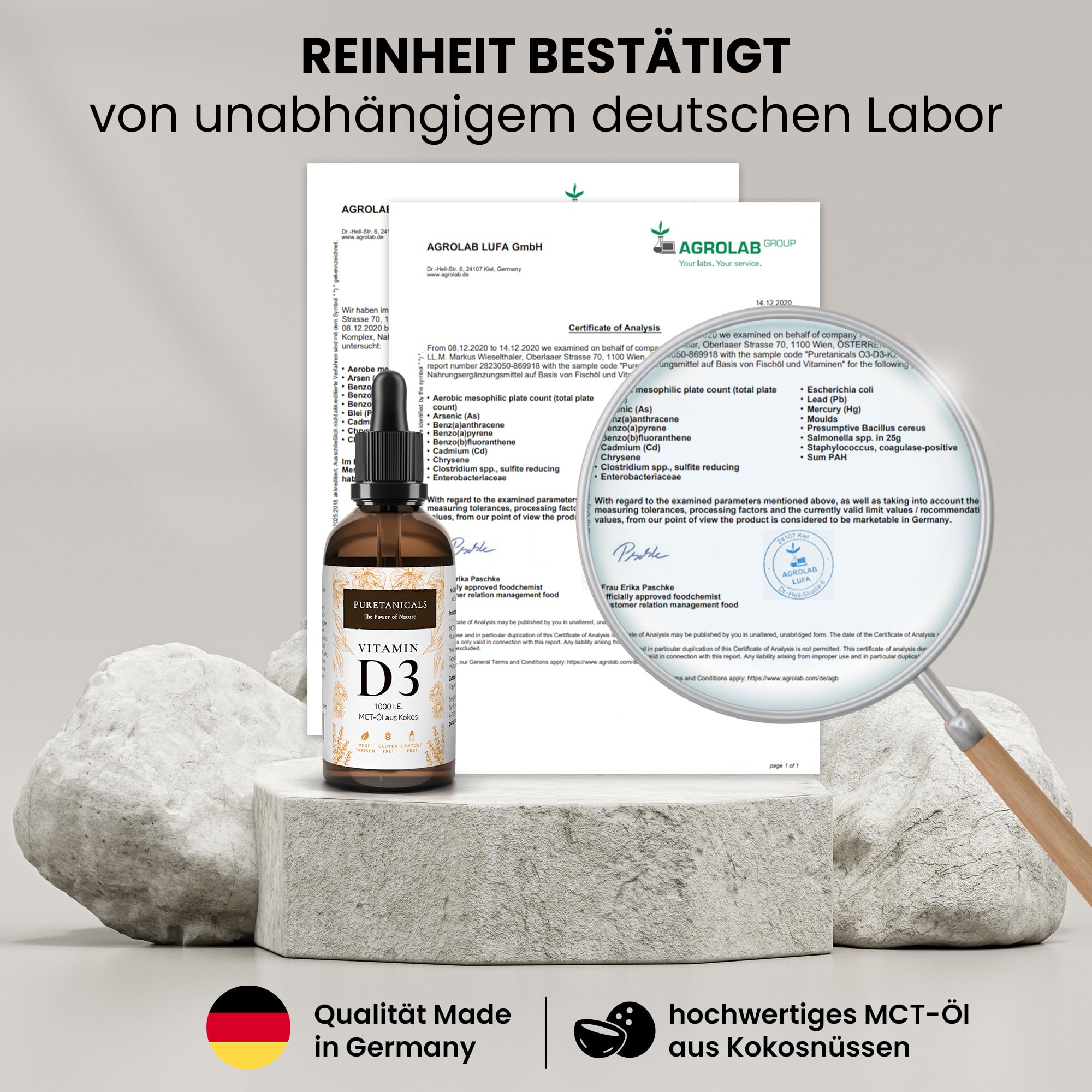 Puretanicals Vitamin D3 1000 IE pro Tropfen hochdosiert (50ml) - Langzeitvorrat mit 1700 Tropfen - in MCT-Öl aus Kokos, Cholecalciferol flüssig, ohne Zusätze hergestellt