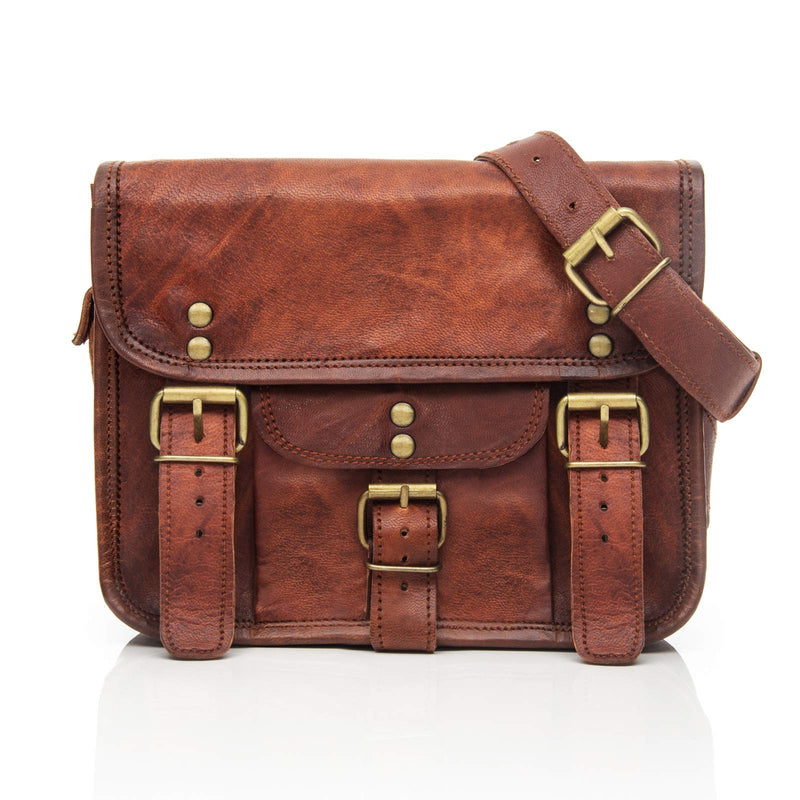 NAMA 'Frank' Kleine Umhängetasche Echtes Leder Messenger Bag für Damen und Herren Schultertasche Vintage Handtasche Multitasche Reisetasche Naturleder Braun