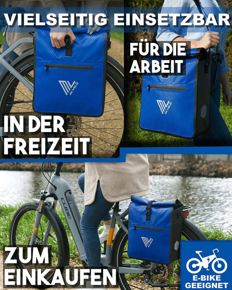 MIVELO 2in1 Fahrradtasche für Gepäckträger Gepäckträgertasche 100% wasserdicht Fahrrad Tasche für Gepäckträger (Blau-Carbon, 22L)