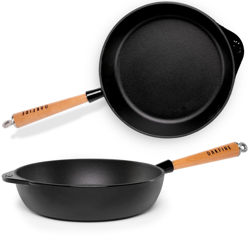 Oakfire Gusseisen Pfanne Schmorpfanne Bratpfanne emailliert 28cm Induktion Gusseisern mit Non-Stick Patina, Emaille… (Schwarz, Bratpfanne)