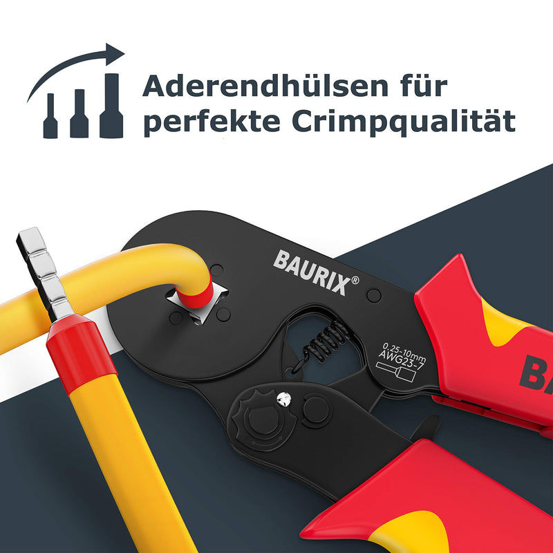 BAURIX ® 1200 Stück Aderendhülsen Sortiment I Isolierte Hülsen nach DIN 46228-4: 2020-03 I 0,5 mm² - 10 mm² I Profi Isolierhülsen Set