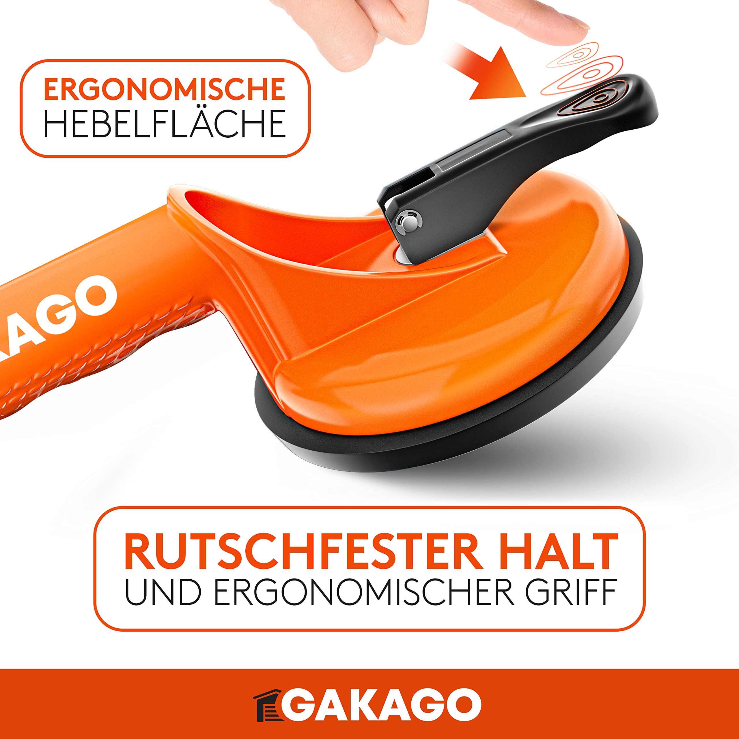 Gakago Saugheber (2er Pack) - Ergonomische & rutschfeste Sauggriffe - 120kg tragfähiger Vakuumheber für den Transport von Fliesen, Laminat, Scheiben und Glas als Glasheber, Glassauger, Glasträger