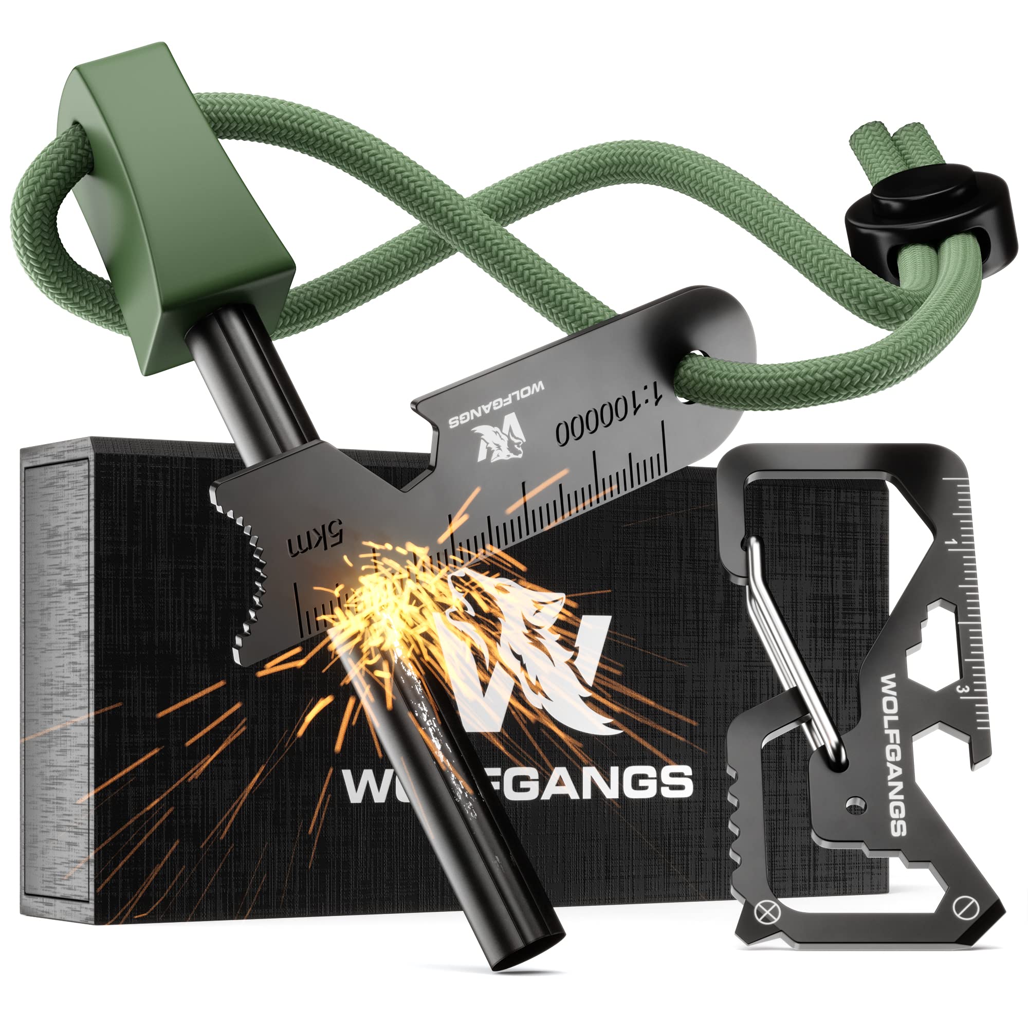 Wolfgangs Feuerstahl Outdoor (Grün) - Feuerstein Survival - Feuerstarter Set - Outdoor Feuerzeug - Feuersteine - Survival Feuerzeug - EIN MUSS für Jede Survival Ausrüstung