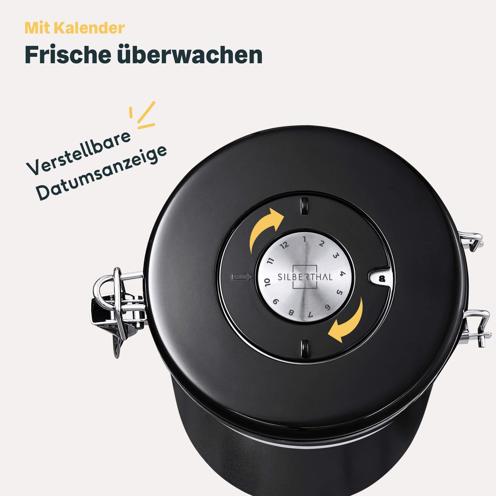 SILBERTHAL Kaffeedose luftdicht 500g - Aromadichte Aufbewahrungsdose für Bohnen & Pulver - Inkl. CO2-Ventil & Dosierlöffel - Schwarz