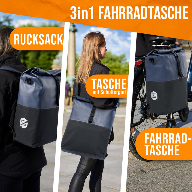 Forrider 3in1 Fahrradtasche für Gepäckträger mit Rucksack Wasserdicht 27L I Gepäckträgertasche Reflektierend I Sattel Tasche fürs Fahrrad