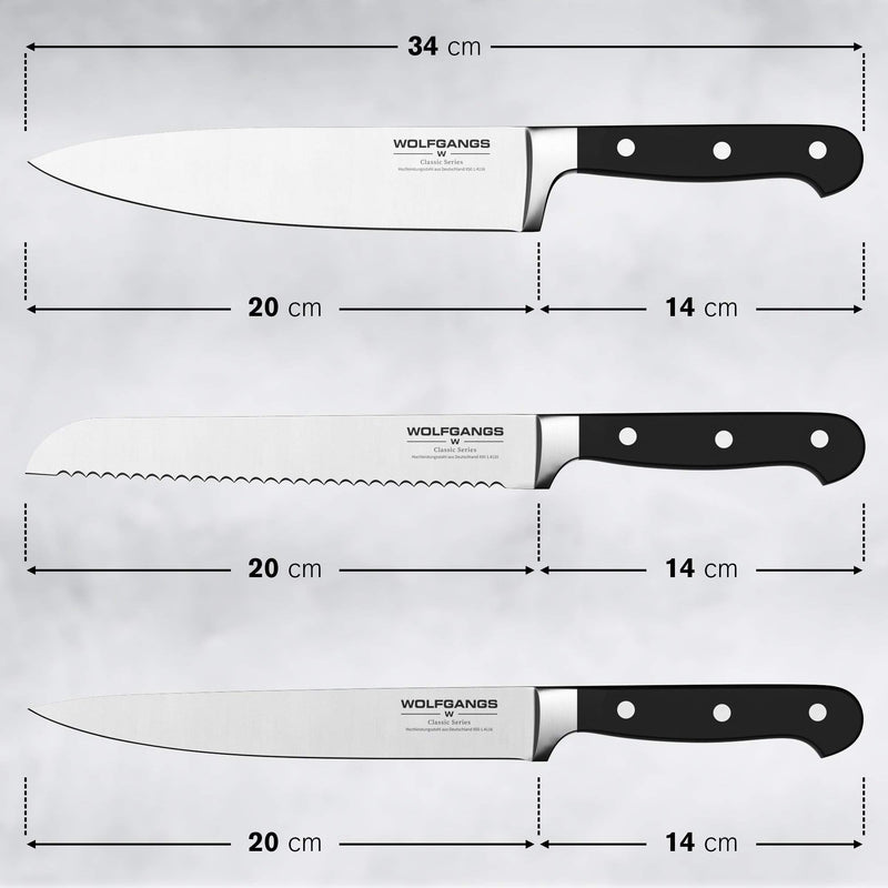 Wolfgangs Premium Brotmesser - Extrascharfe Qualitäts-Klinge aus rostfreiem deutschem Edelstahl - Brotmesser Wellenschliff - Bread Knife in edlem Design - Profi-Küchenmesser Top-Qualität (schwarz)