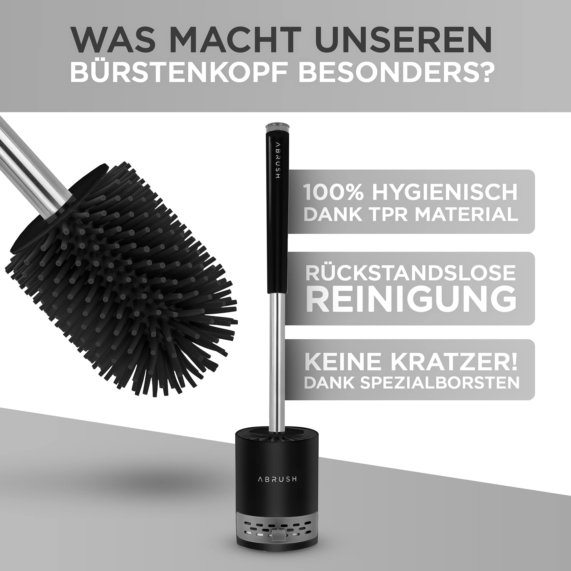 Abrush hochwertige Klobürste aus Silikon - Premium Klobürste für eine saubere und hygienische Toilette - Toilettenbürstenhalter in schwarz/grau mit Wandhalterung