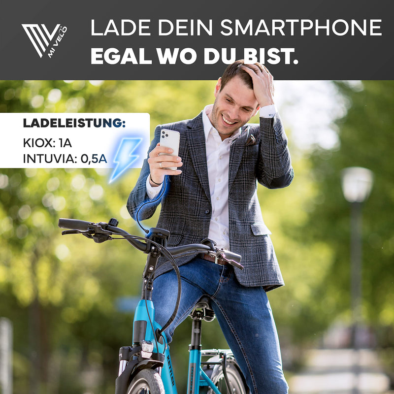 MIVELO E-Bike Ladekabel für Bosch Intuvia, Kiox(außer 300), Nyon (alt) - für iPhone Lightning oder Android USB-C, Micro USB Kabel für E-Bike Display 35 cm, OTG-Funktion, eBike Zubehör