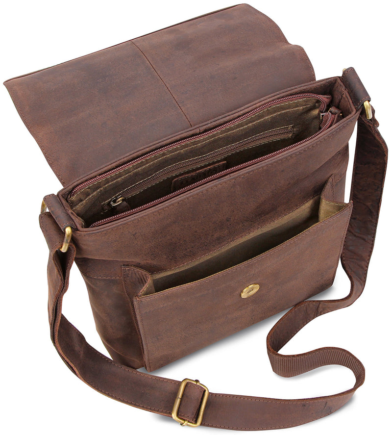 LEABAGS Leder Umhängetasche Herren & Damen I Messenger Bag mit Schultergurt I Schultertasche I Arbeitstasche I Tragetasche I Handtasche I Echtleder Tasche I Nature Dunkelbraun