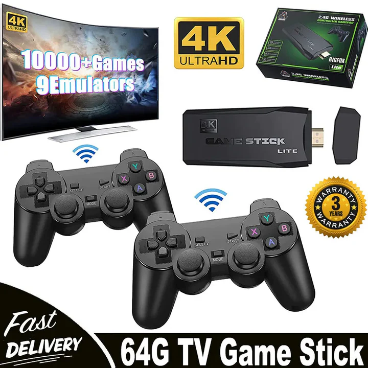 Rebolet | HDMI 4K TV Spielstick Konsole | 64GB mit über 20.000 Retro-Spielen & 2 kabellosen Gamepads