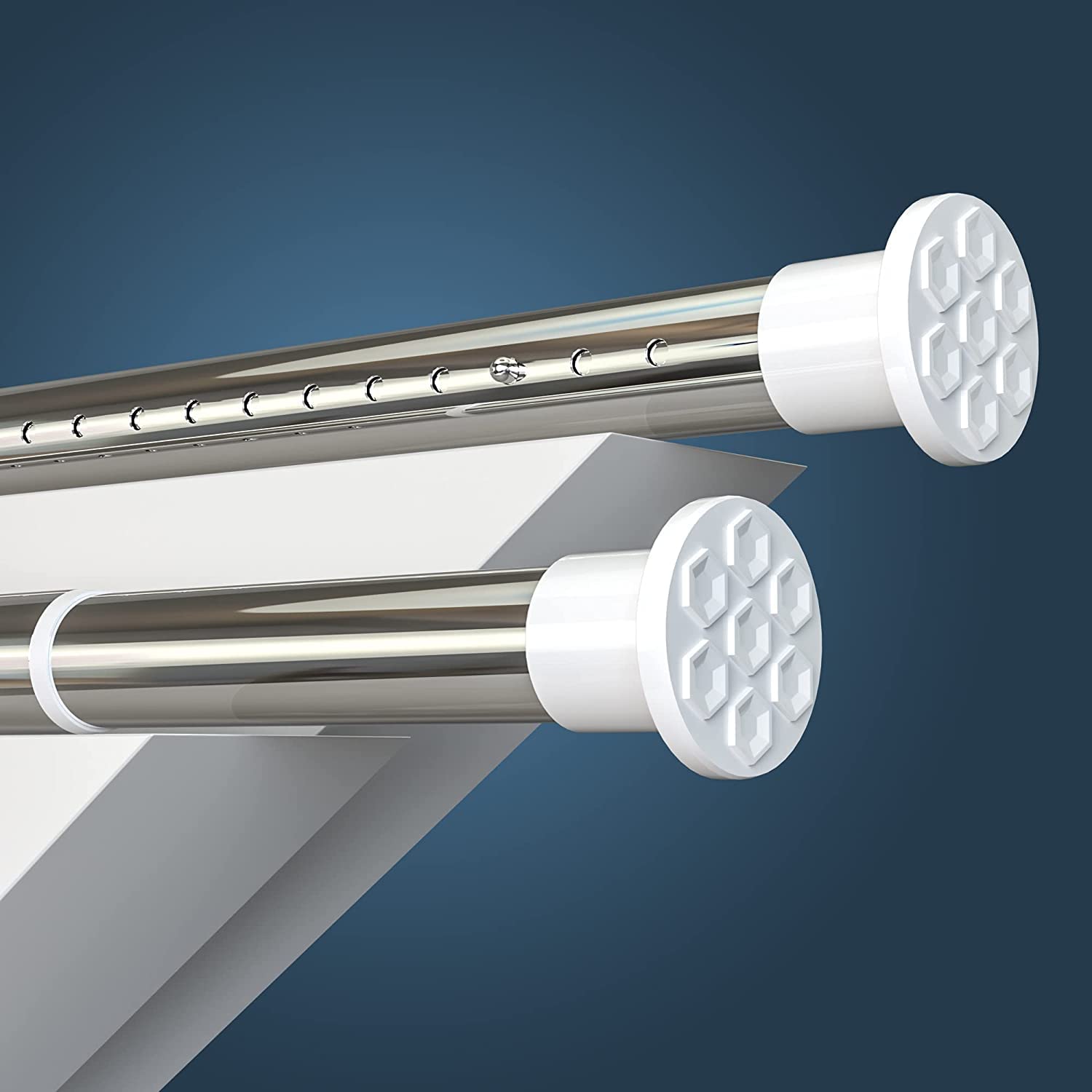 MEISENBERG Rostfreie Gardinenstange ohne Bohren 210-260cm, Ø32mm belastbare Edelstahl Klemmstange zum Ausziehen - Vorhangstange, Teleskopstange - für ihre Gardinen, Trennwand und Balkon