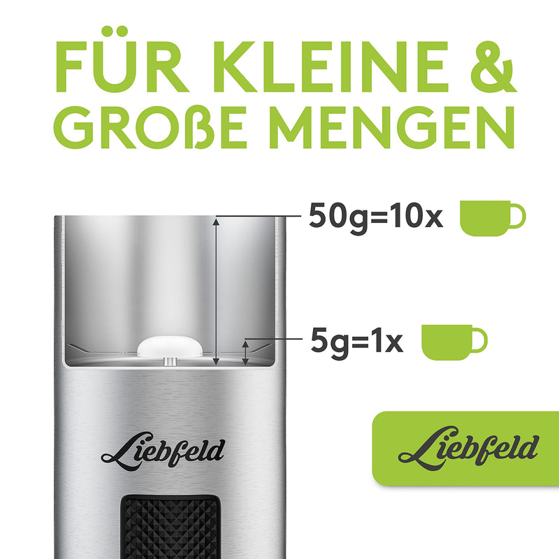 ﻿﻿Liebfeld Kaffeemühle Elektrisch aus Edelstahl - Coffee Grinder für Kaffee, Gewürze, Nüsse - Elektrische Kaffeemühle für bis zu 10 Tassen - Mahlgrad variabel - Espressomühle - Gewürzmühle