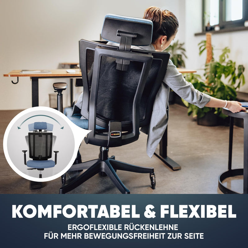 SIT RELAXEDie Beste Rückenlehne Schreibtischstuhl ergonomischer Bürostuhl zum Arbeiten extrem bequem & flexibel der perfekte Office Chair für Zuhause PC Stuhl fürs Arbeitszimmer in Top Qualität