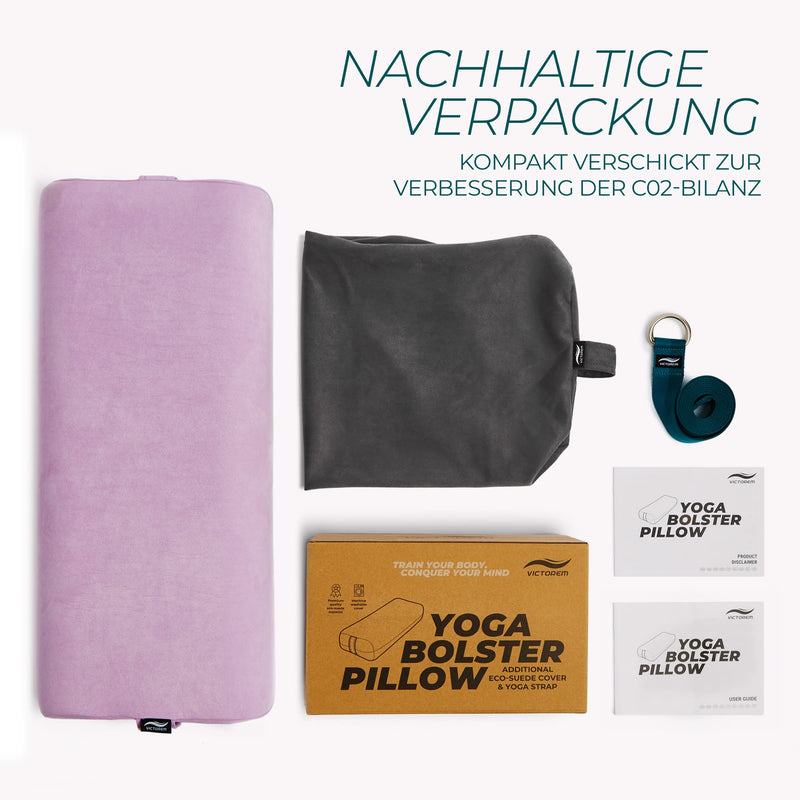 Victorem Yoga Block - Meditationskissen mit Maschinenwaschbarem Bezug - Strapazierfähige Nackenrolle mit Griff - Stabiles Bodenkissen - Yoga-Gurt im Lieferumfang Enthalten